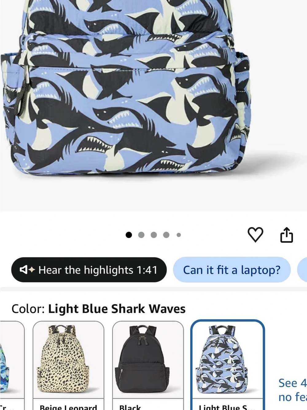Amazon Essentials Shark Print Light Blue Canvas Backpack - Boys